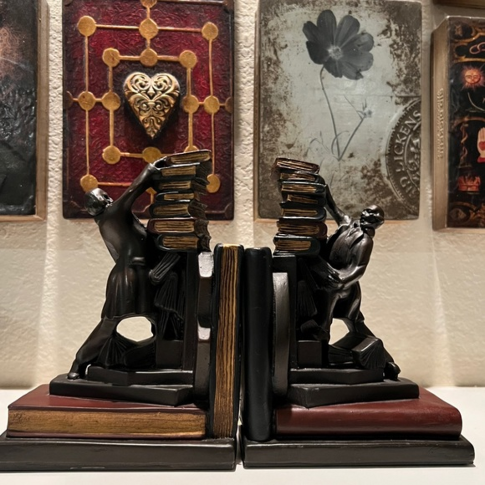 Bookends Stacking Librarian Juggling Books Cast Resin